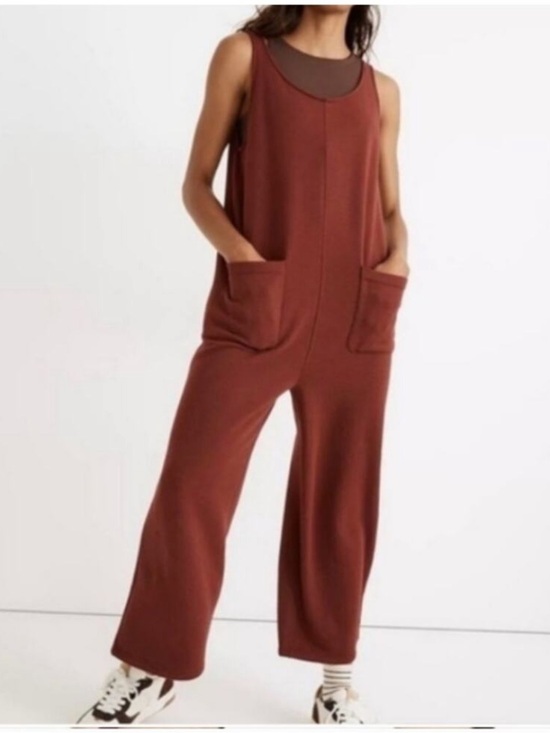 Madewell Pants - Madewell MWL Superbrushed Pull-On Jumpsuit Maroon Wine Red Size M